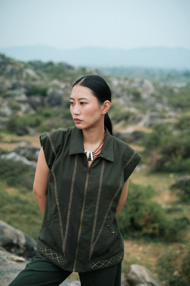 Antalya shirt jacket Crushed Cotton top/shirt by The Terra Tribe in green for women in Singapore