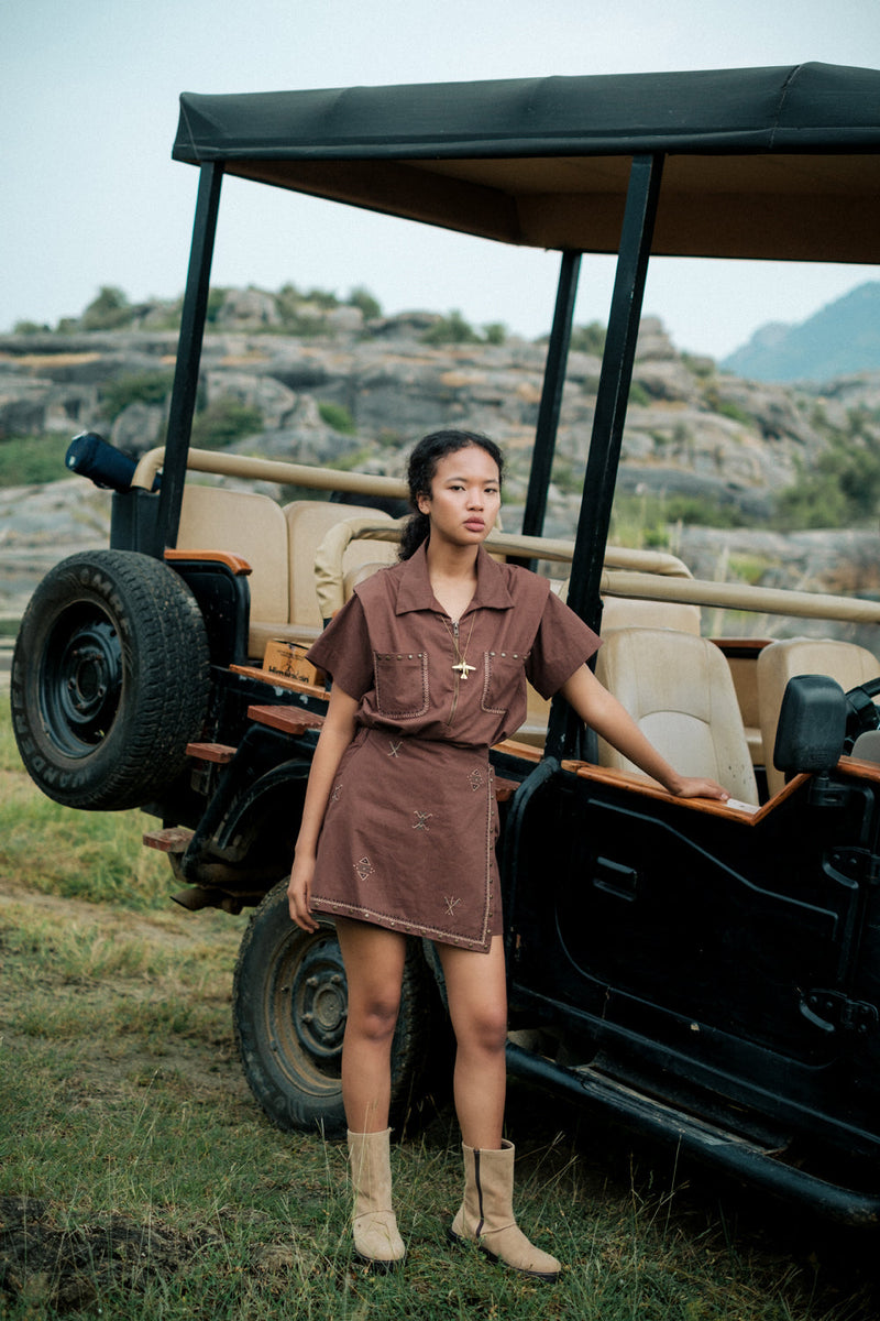 Rover divider shorts Crushed Cotton short by The Terra Tribe in brown for women in Singapore
