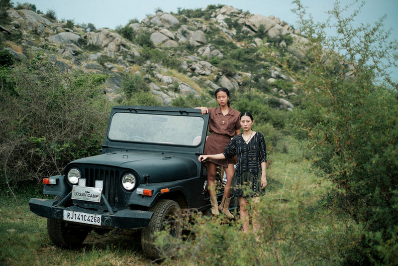 Corbett half sleeve emb shirt Crushed Cotton top/shirt by The Terra Tribe in brown for women in Singapore