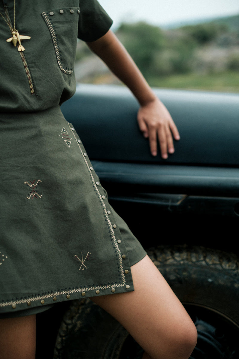 Corbett half sleeve emb shirt Crushed Cotton top/shirt by The Terra Tribe in brown for women in Singapore