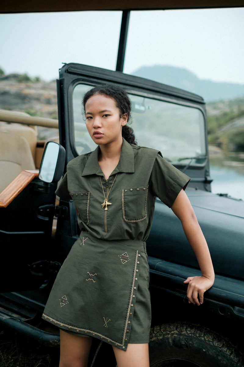 Rover divider shorts Crushed Cotton short by The Terra Tribe in brown for women in Singapore