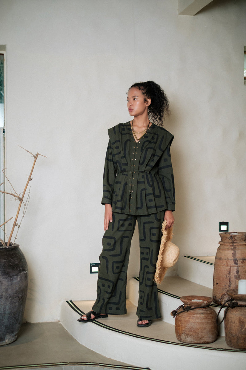 Izu peplum top Crushed Cotton top/shirt by The Terra Tribe in green for women in Singapore