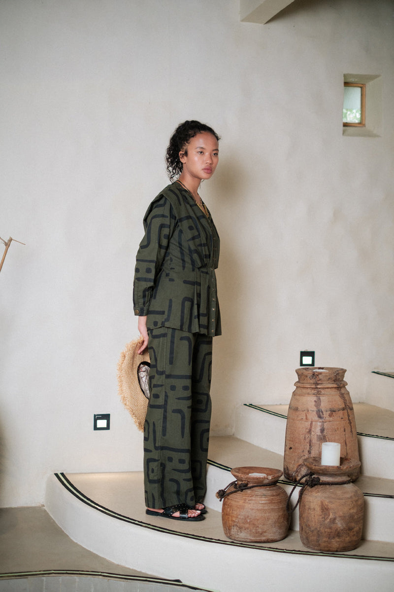 Izu peplum top Crushed Cotton top/shirt by The Terra Tribe in green for women in Singapore
