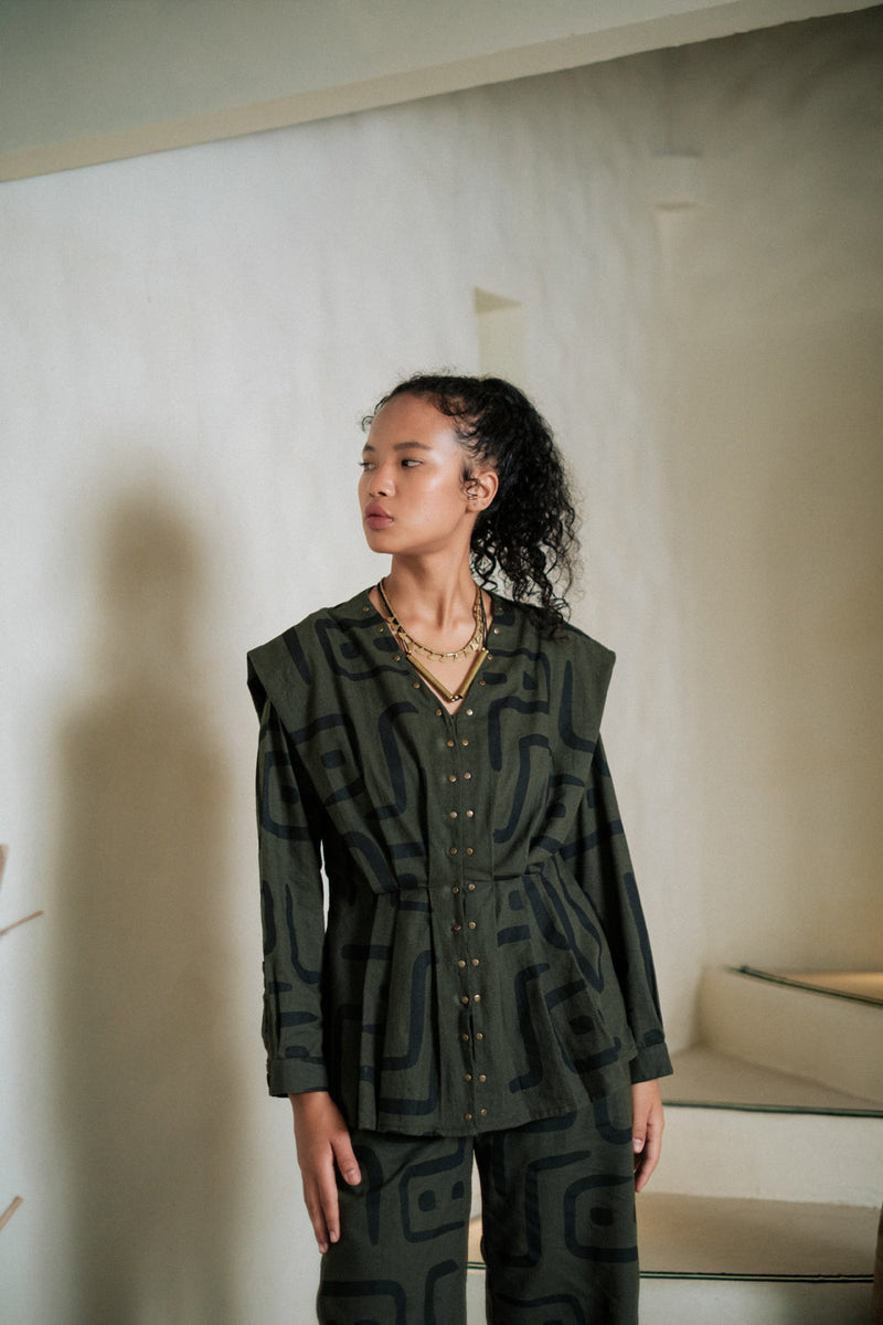 Izu peplum top Crushed Cotton top/shirt by The Terra Tribe in green for women in Singapore