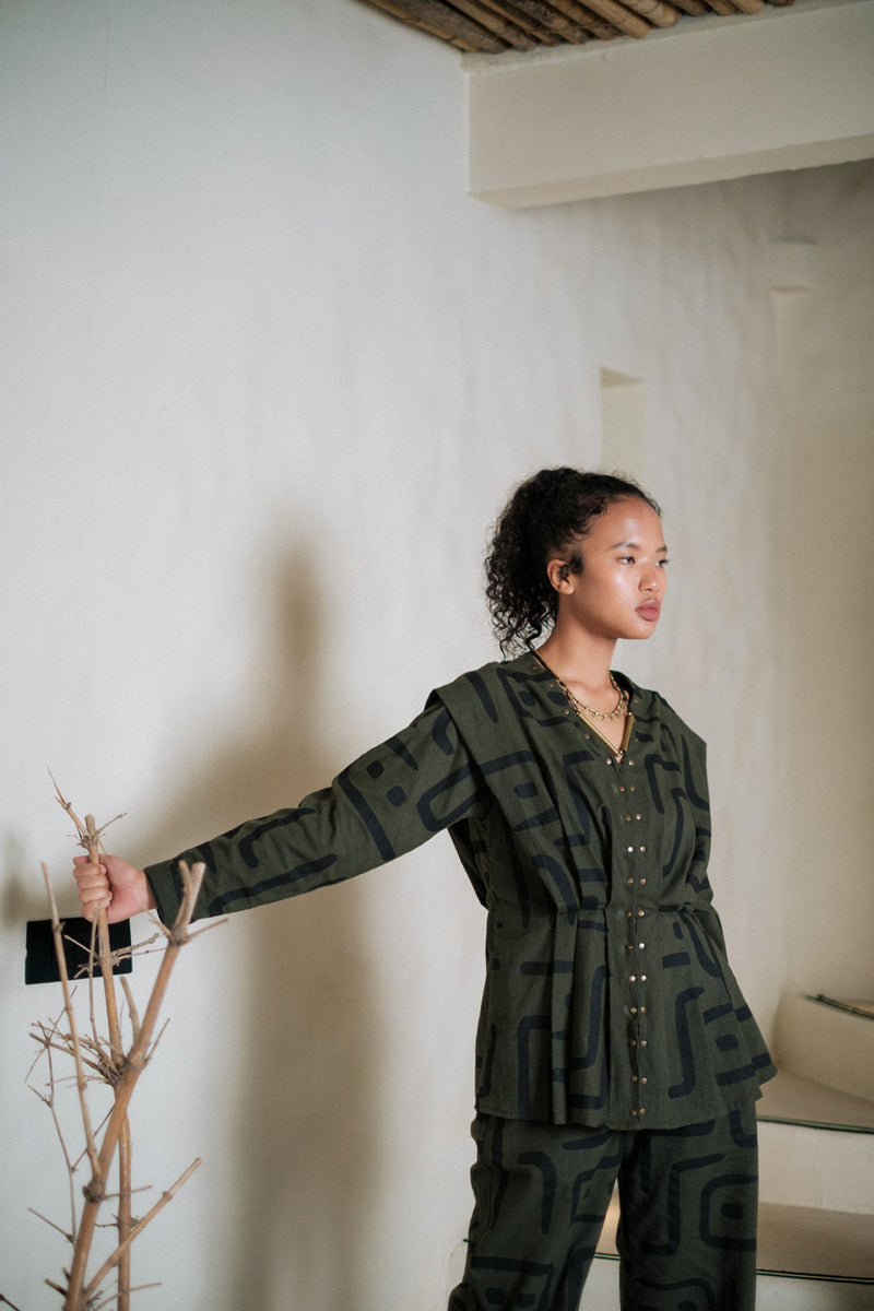Izu peplum top Crushed Cotton top/shirt by The Terra Tribe in green for women in Singapore