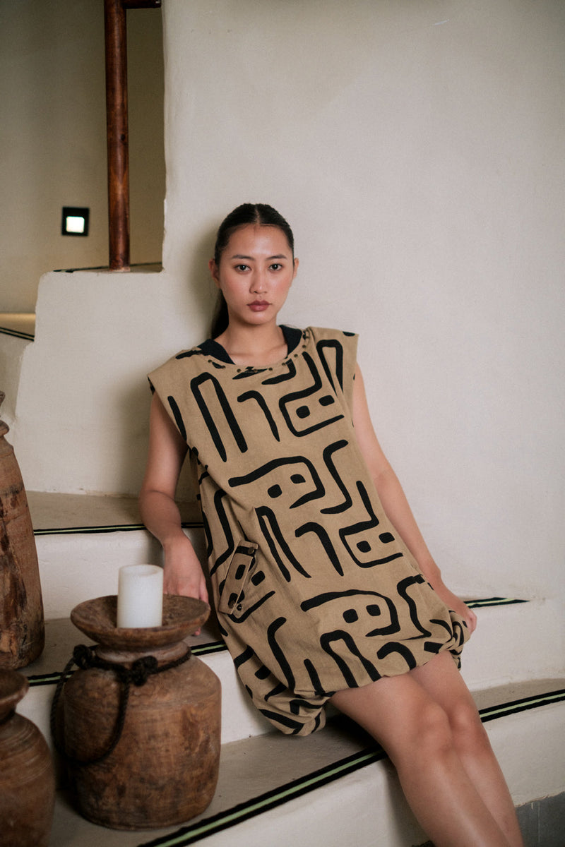 Nara gather dress Crushed Cotton dress by The Terra Tribe in black for women in Singapore
