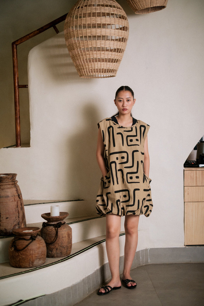 Nara gather dress Crushed Cotton dress by The Terra Tribe in black for women in Singapore