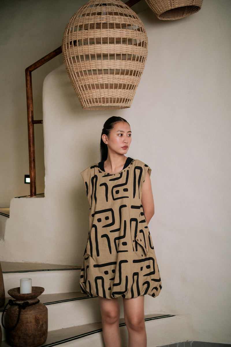 Nara gather dress Crushed Cotton dress by The Terra Tribe in black for women in Singapore