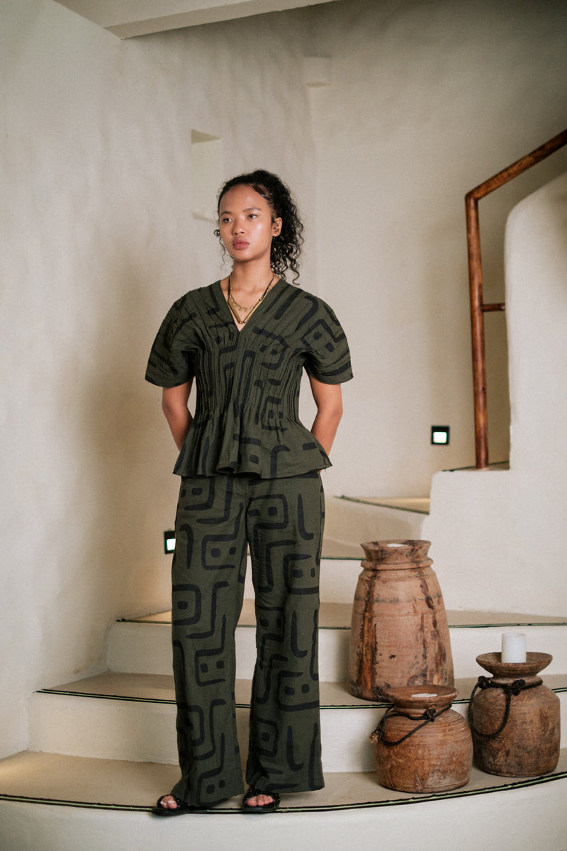 Meknes kimono top paiwand top/shirt by The Terra Tribe in green for women in Singapore