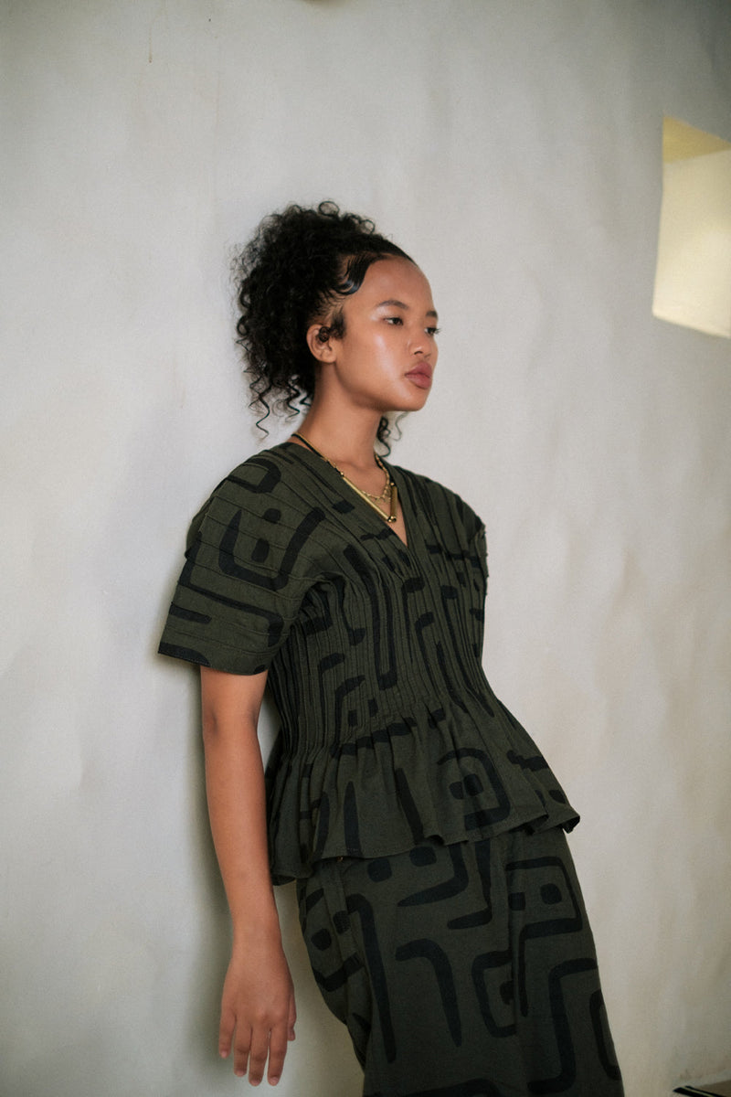 Meknes kimono top paiwand top/shirt by The Terra Tribe in green for women in Singapore