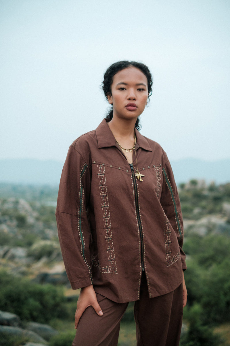 Morracan shirt Crushed Cotton top/shirt by The Terra Tribe in green for women in Singapore