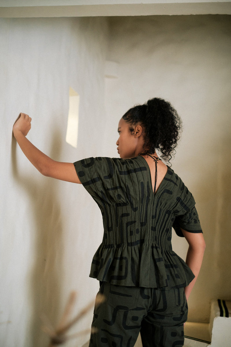Meknes kimono top paiwand top/shirt by The Terra Tribe in green for women in Singapore