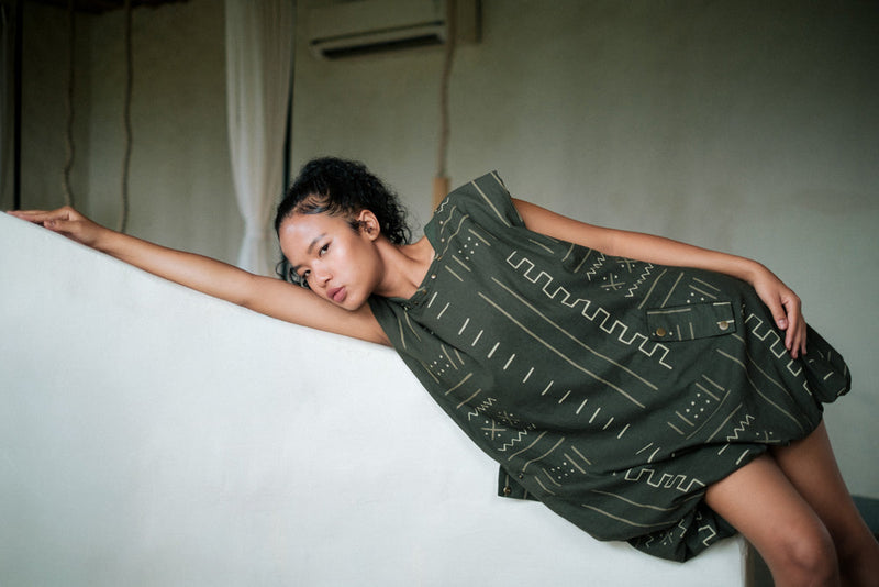 Nara gather dress Crushed Cotton dress by The Terra Tribe in black for women in Singapore