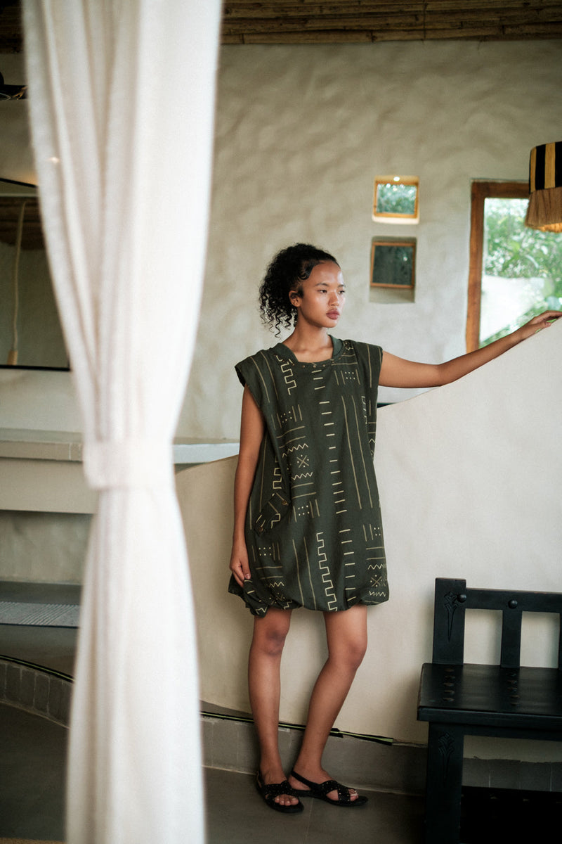 Nara gather dress Crushed Cotton dress by The Terra Tribe in black for women in Singapore