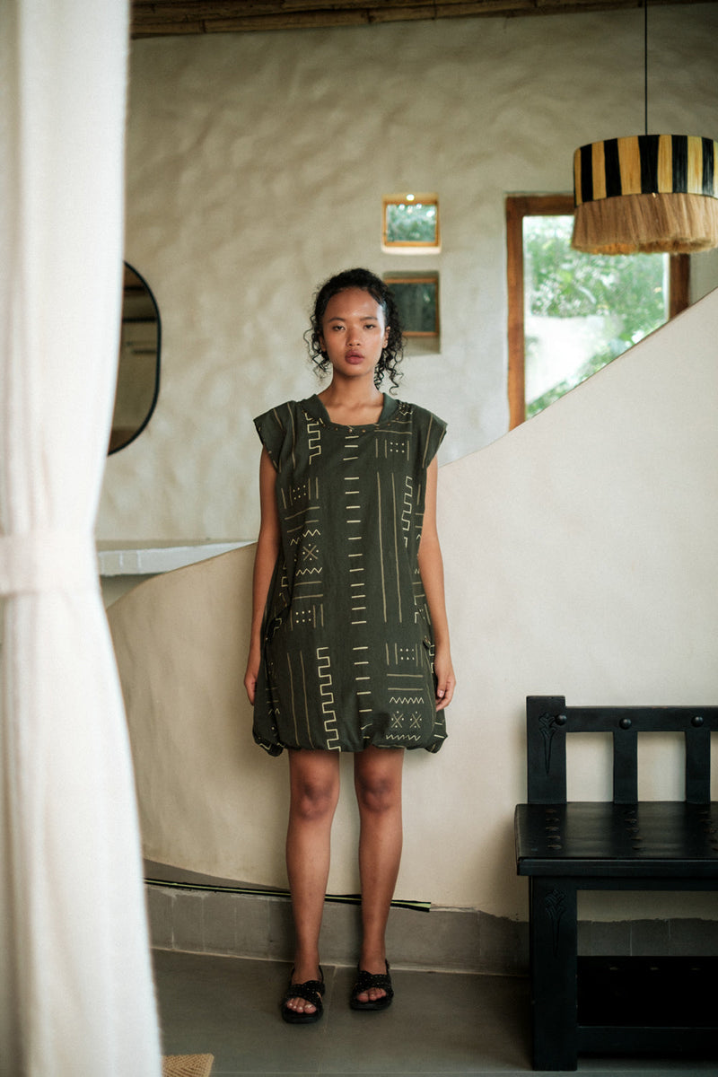 Nara gather dress Crushed Cotton dress by The Terra Tribe in black for women in Singapore