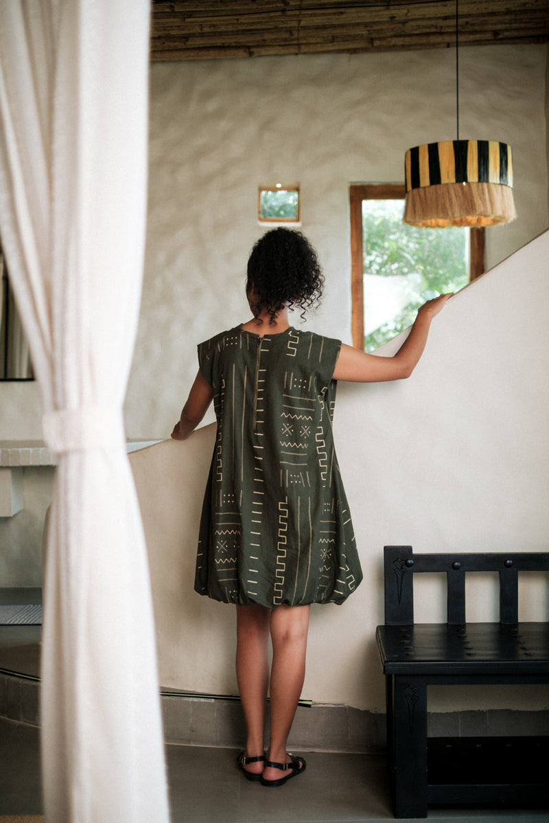 Nara gather dress Crushed Cotton dress by The Terra Tribe in black for women in Singapore