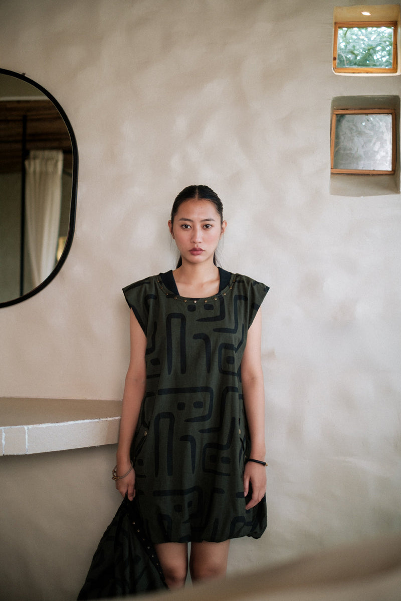 Nara gather dress Crushed Cotton dress by The Terra Tribe in black for women in Singapore