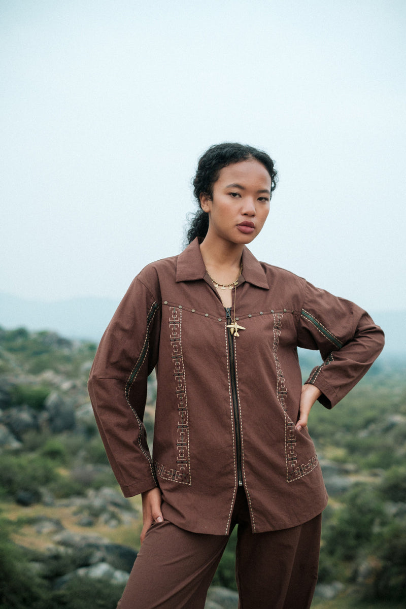 Morracan shirt Crushed Cotton top/shirt by The Terra Tribe in green for women in Singapore