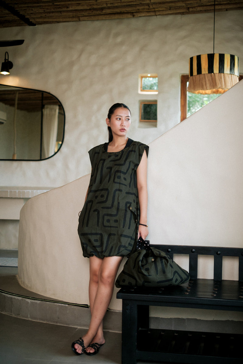 Nara gather dress Crushed Cotton dress by The Terra Tribe in black for women in Singapore