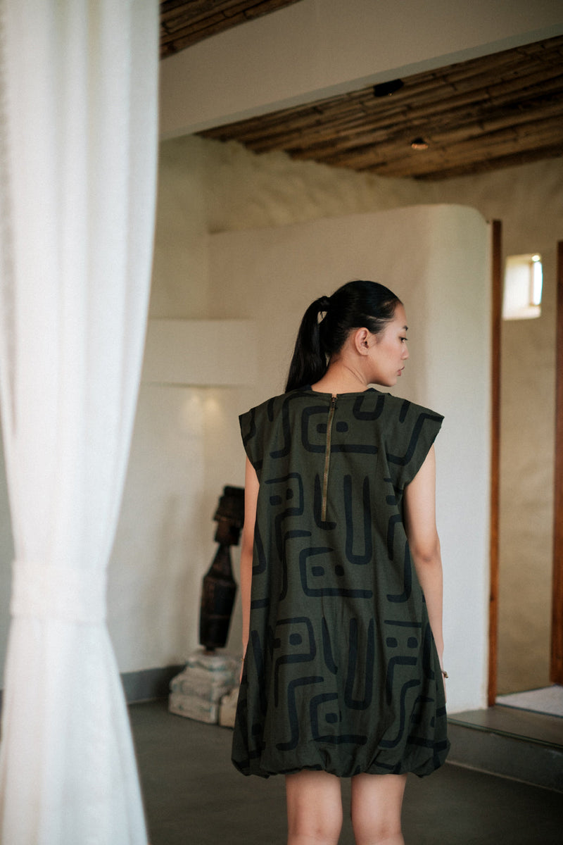 Nara gather dress Crushed Cotton dress by The Terra Tribe in black for women in Singapore