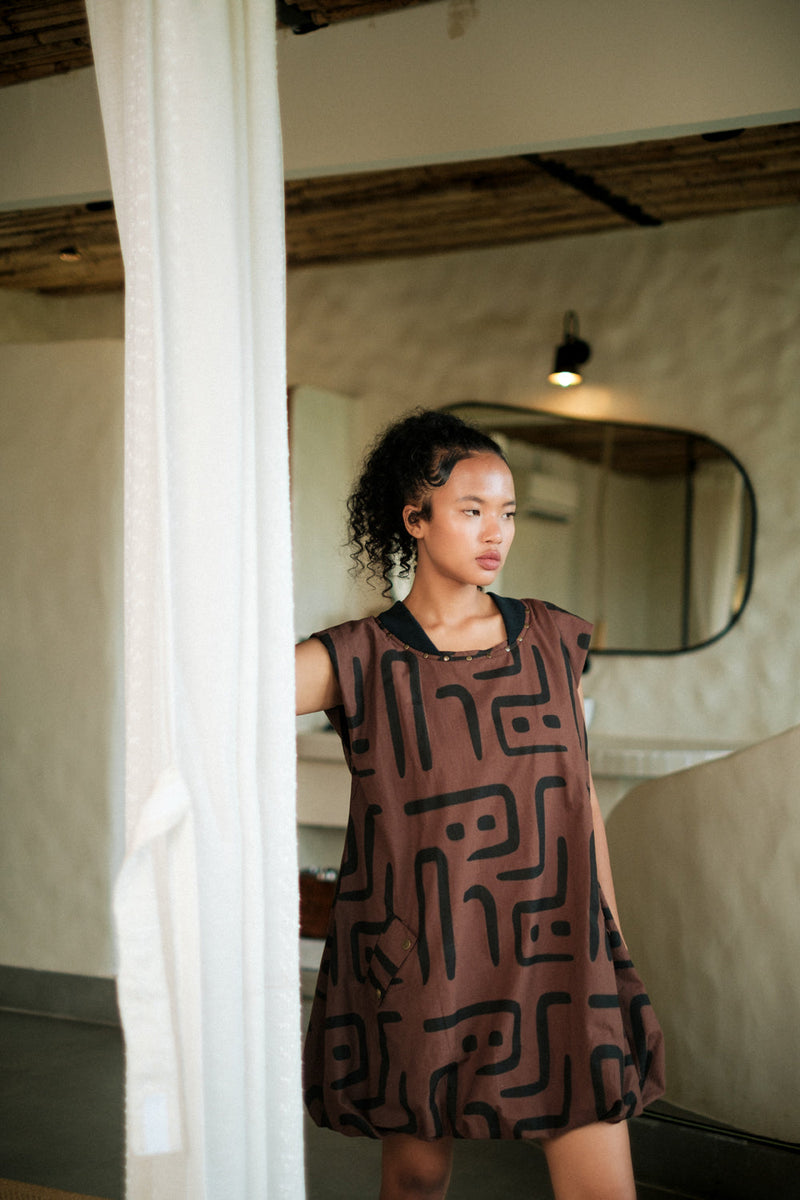 Nara gather dress Crushed Cotton dress by The Terra Tribe in black for women in Singapore