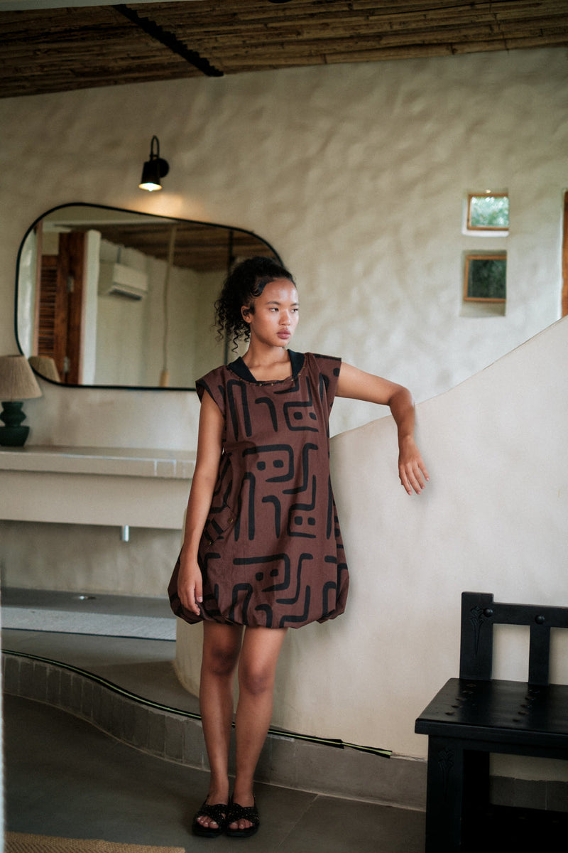 Nara gather dress Crushed Cotton dress by The Terra Tribe in black for women in Singapore