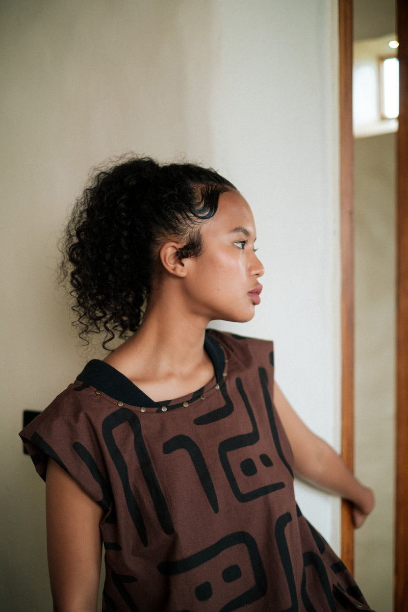 Nara gather dress Crushed Cotton dress by The Terra Tribe in black for women in Singapore