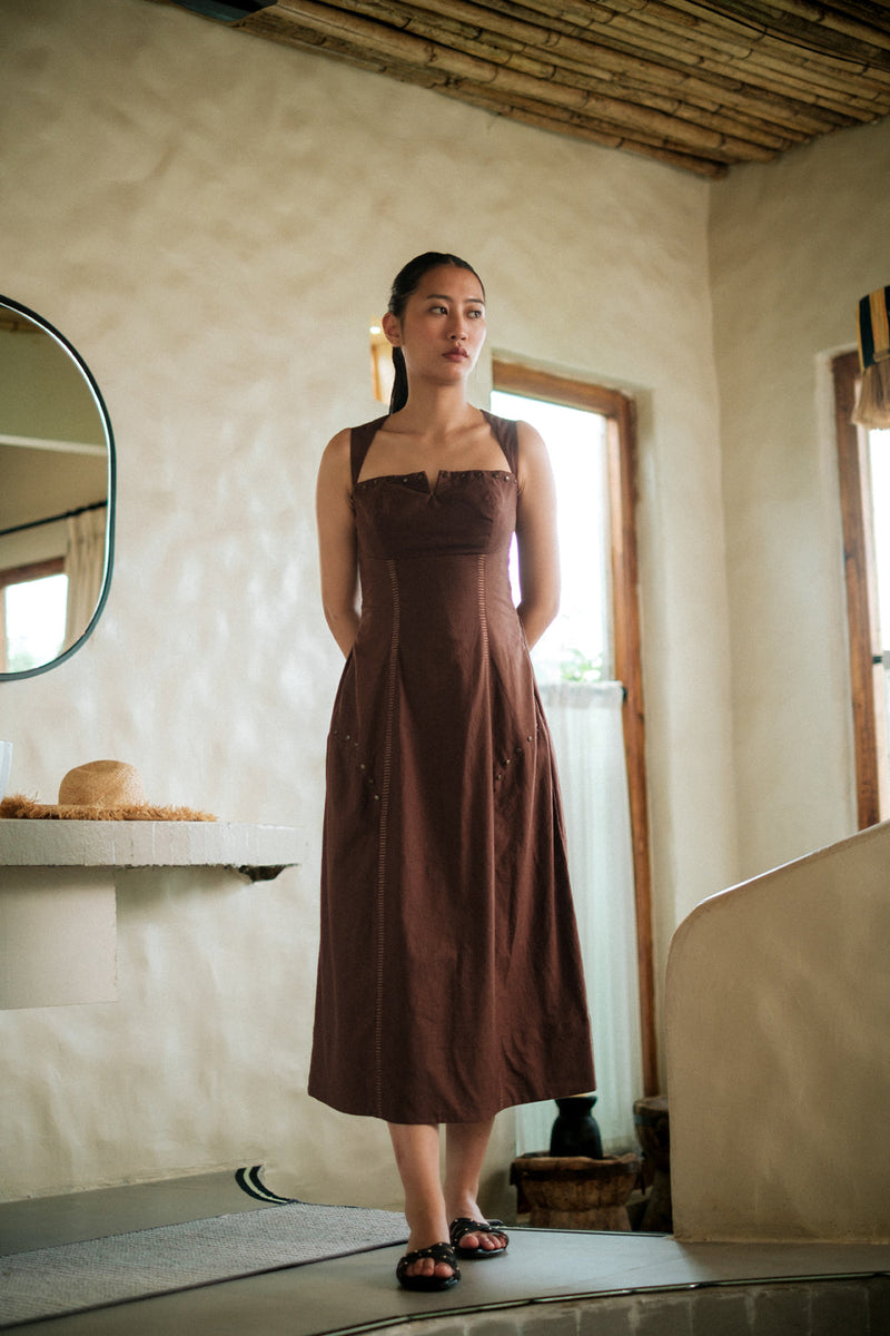 Kaza slip dress long Crushed Cotton dress by The Terra Tribe in black for women in Singapore