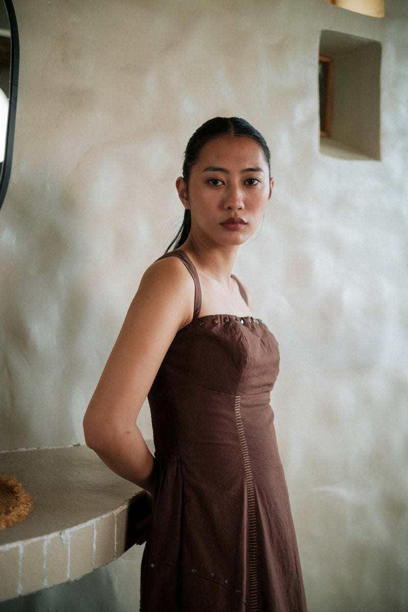 Kaza slip dress long Crushed Cotton dress by The Terra Tribe in black for women in Singapore