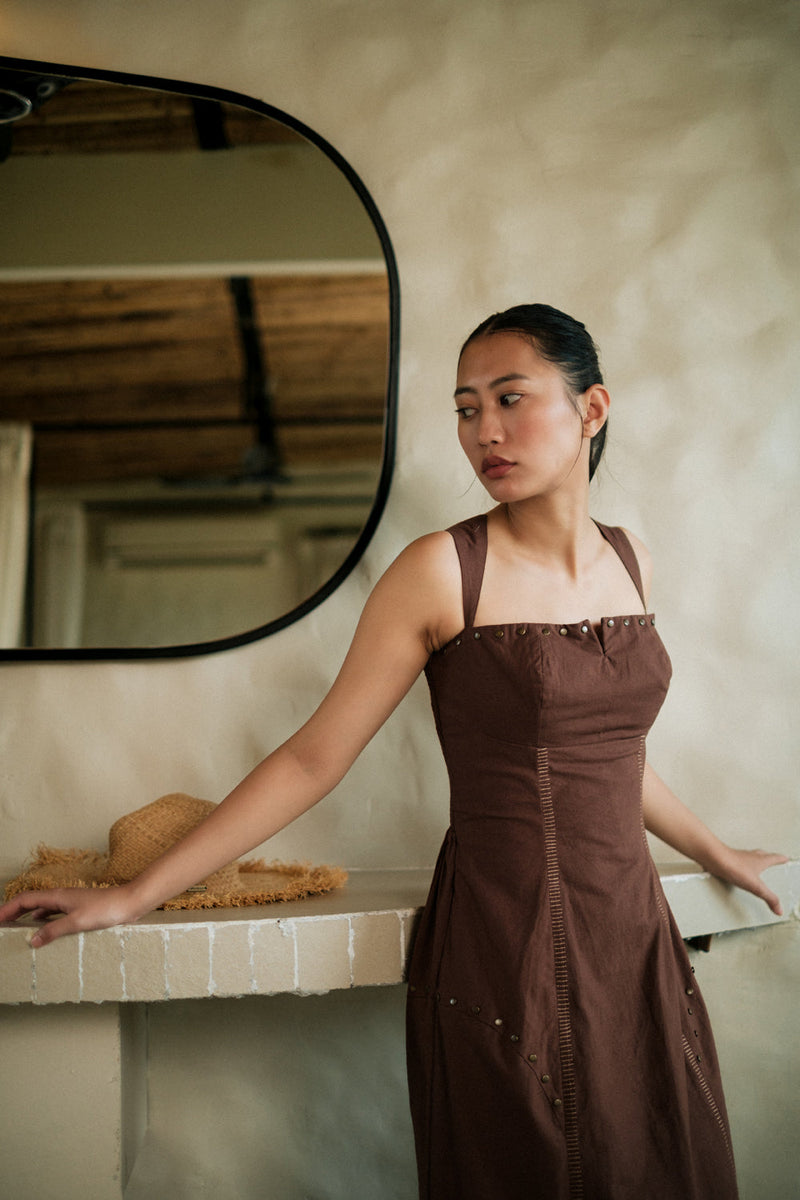 Kaza slip dress long Crushed Cotton dress by The Terra Tribe in black for women in Singapore