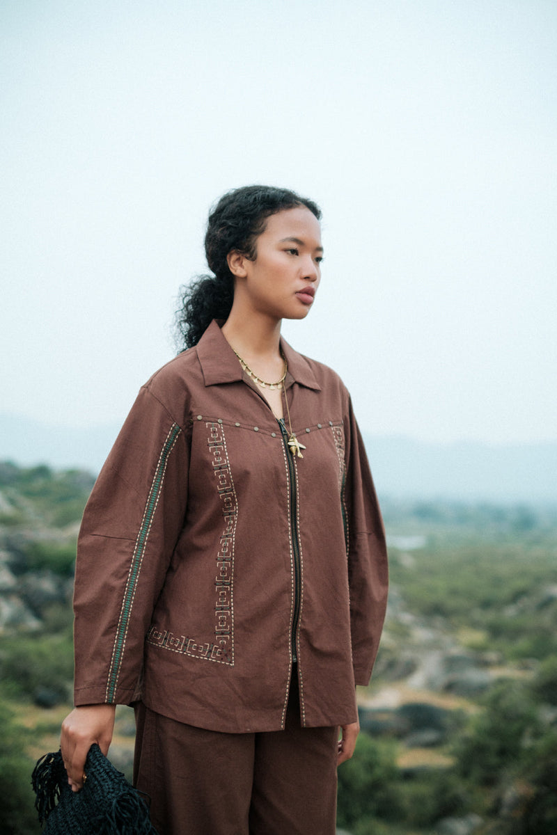 Morracan shirt Crushed Cotton top/shirt by The Terra Tribe in green for women in Singapore
