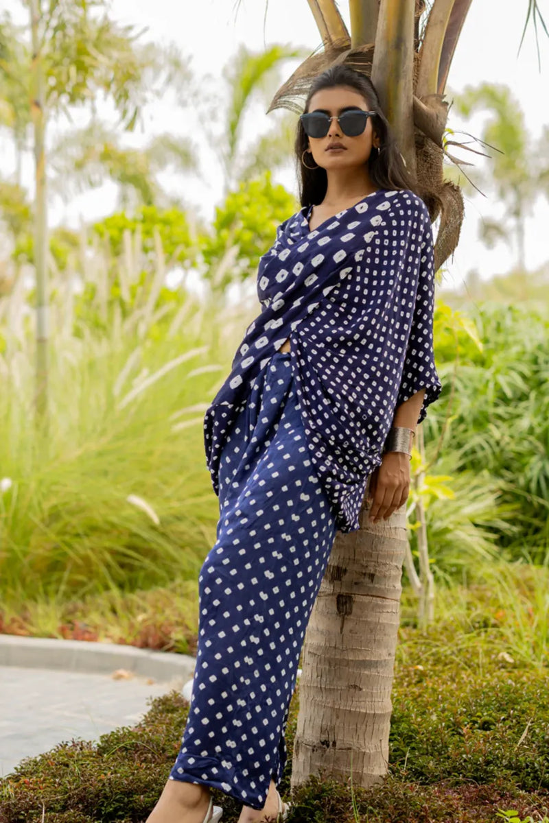 MOD DOTS PANTS-BLUE silk by Dyelogue in blue color for women in Singapore