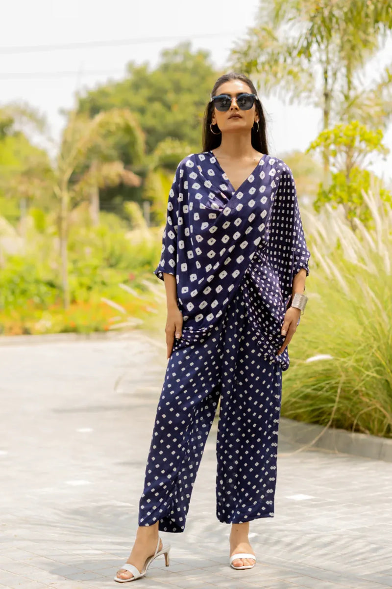 MOD DOTS PANTS-BLUE silk by Dyelogue in blue color for women in Singapore