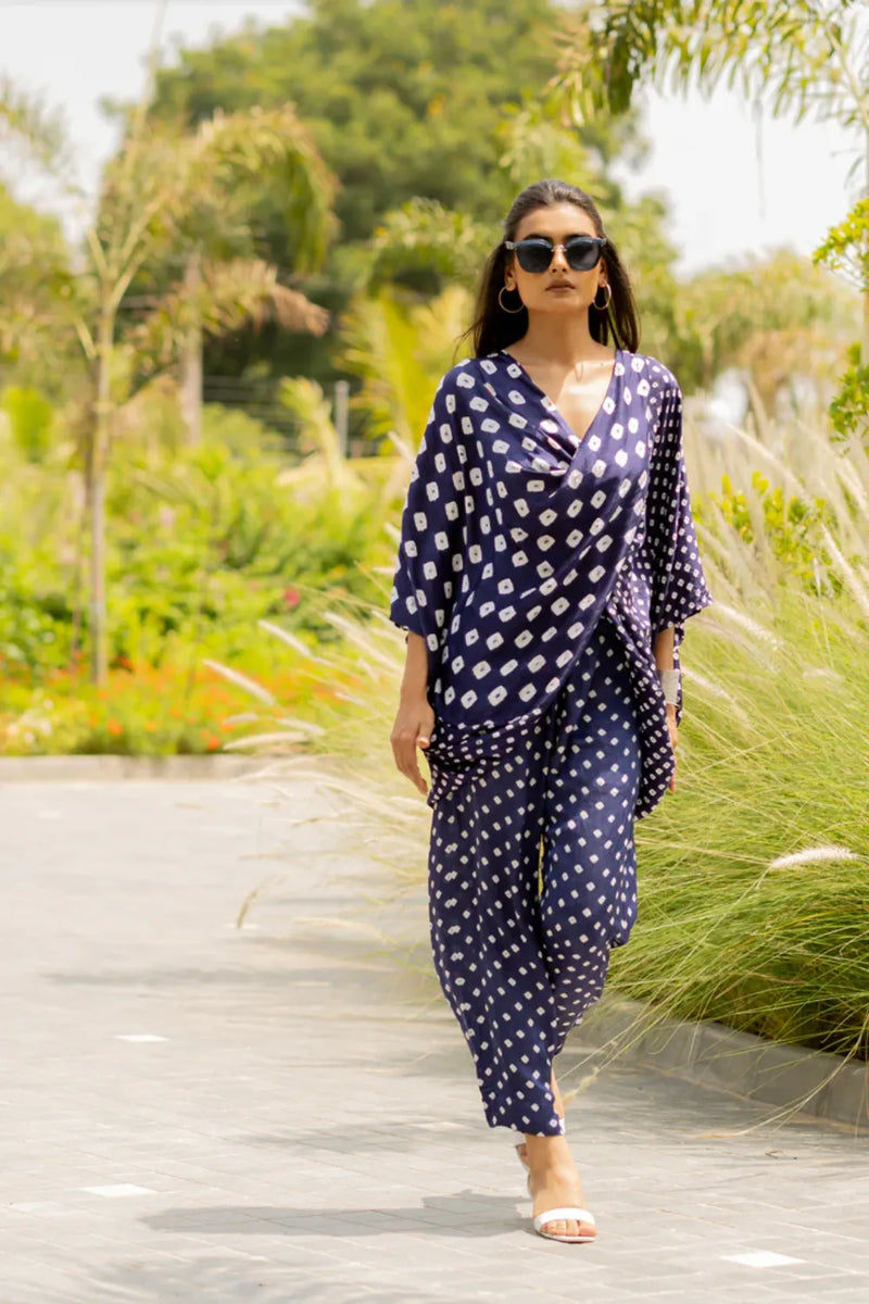MOD DOTS PANTS-BLUE silk by Dyelogue in blue color for women in Singapore