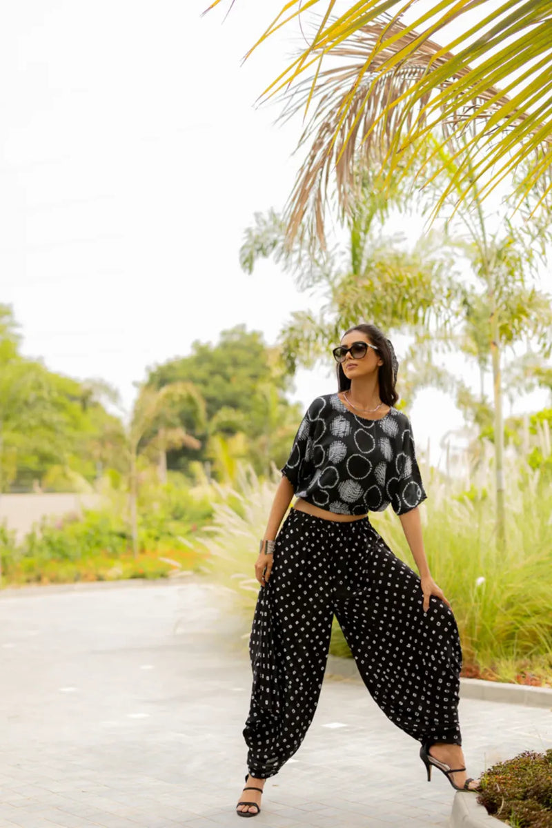 MOD DOTS WRAP DHOTI-BLACK silk by Dyelogue in black color for women in Singapore