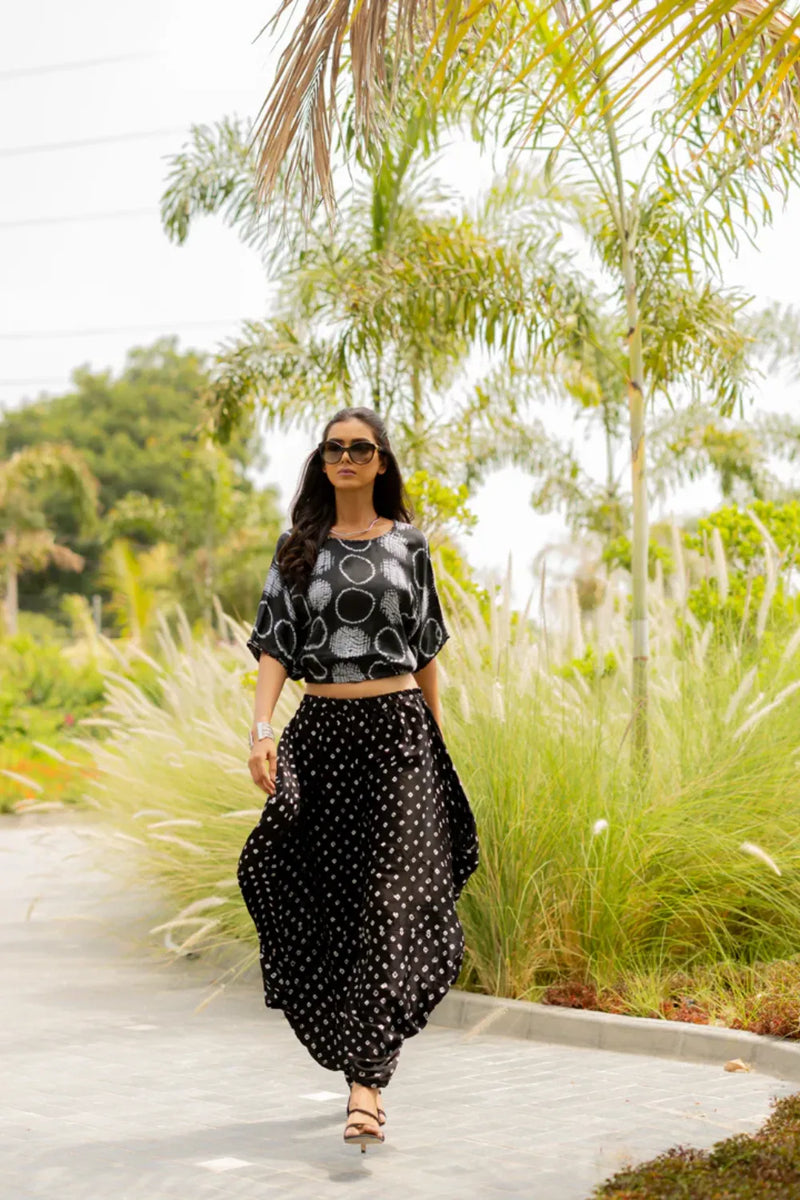 MOD DOTS WRAP DHOTI-BLACK silk by Dyelogue in black color for women in Singapore