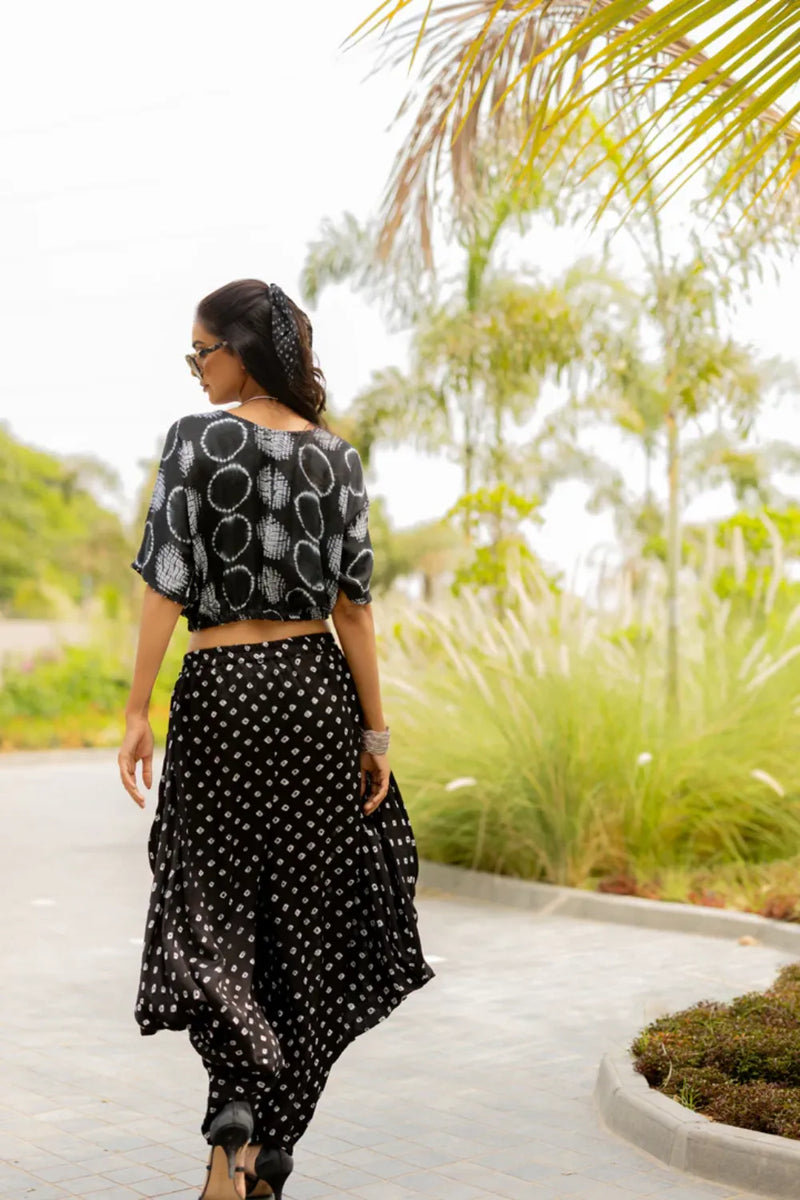 MOD DOTS WRAP DHOTI-BLACK silk by Dyelogue in black color for women in Singapore