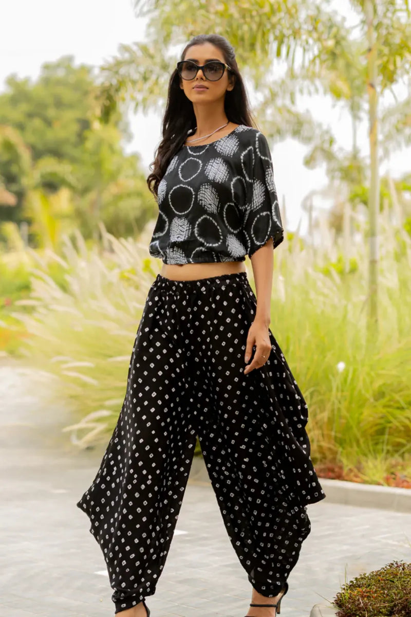 MOD DOTS WRAP DHOTI-BLACK silk by Dyelogue in black color for women in Singapore