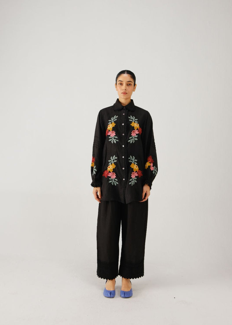 Moira set-Black pixel emb. linen by CORD for women in Singapore