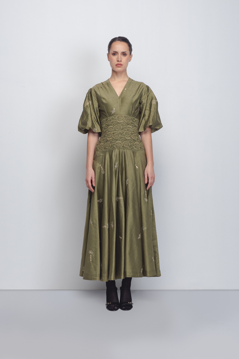 Montana Dress - Olive Green cotton Buy Montana Dress - Olive Green from C&W | Dresses for Women by Leh Studios in green color for women in Singapore