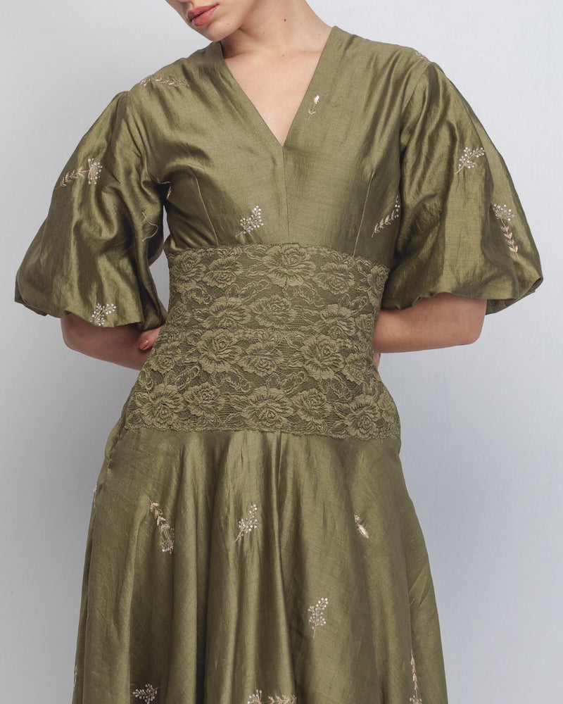 Montana Dress - Olive Green cotton Buy Montana Dress - Olive Green from C&W | Dresses for Women by Leh Studios in green color for women in Singapore