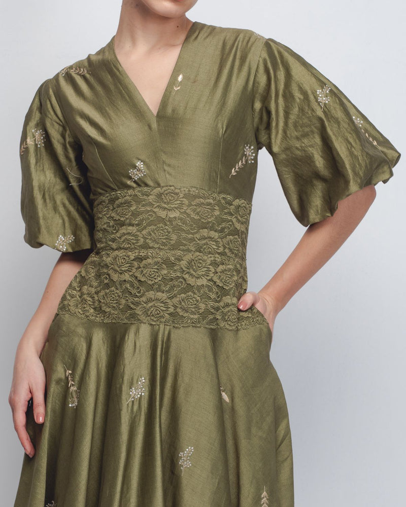 Montana Dress - Olive Green cotton Buy Montana Dress - Olive Green from C&W | Dresses for Women by Leh Studios in green color for women in Singapore