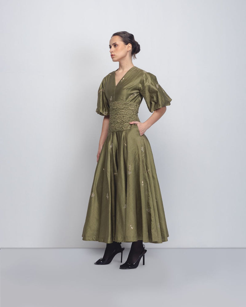 Montana Dress - Olive Green cotton Buy Montana Dress - Olive Green from C&W | Dresses for Women by Leh Studios in green color for women in Singapore