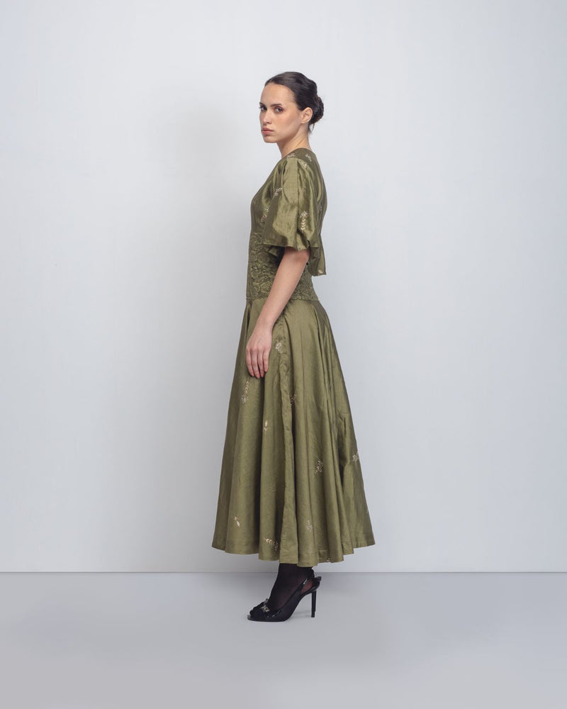 Montana Dress - Olive Green cotton Buy Montana Dress - Olive Green from C&W | Dresses for Women by Leh Studios in green color for women in Singapore