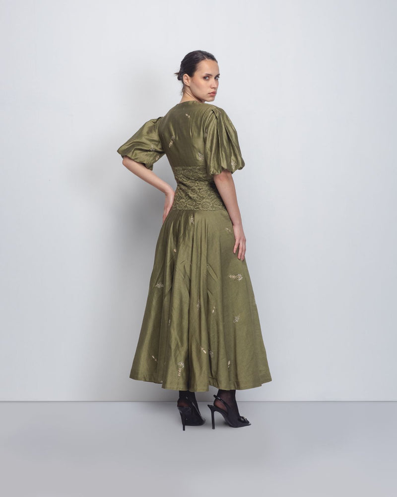 Montana Dress - Olive Green cotton Buy Montana Dress - Olive Green from C&W | Dresses for Women by Leh Studios in green color for women in Singapore