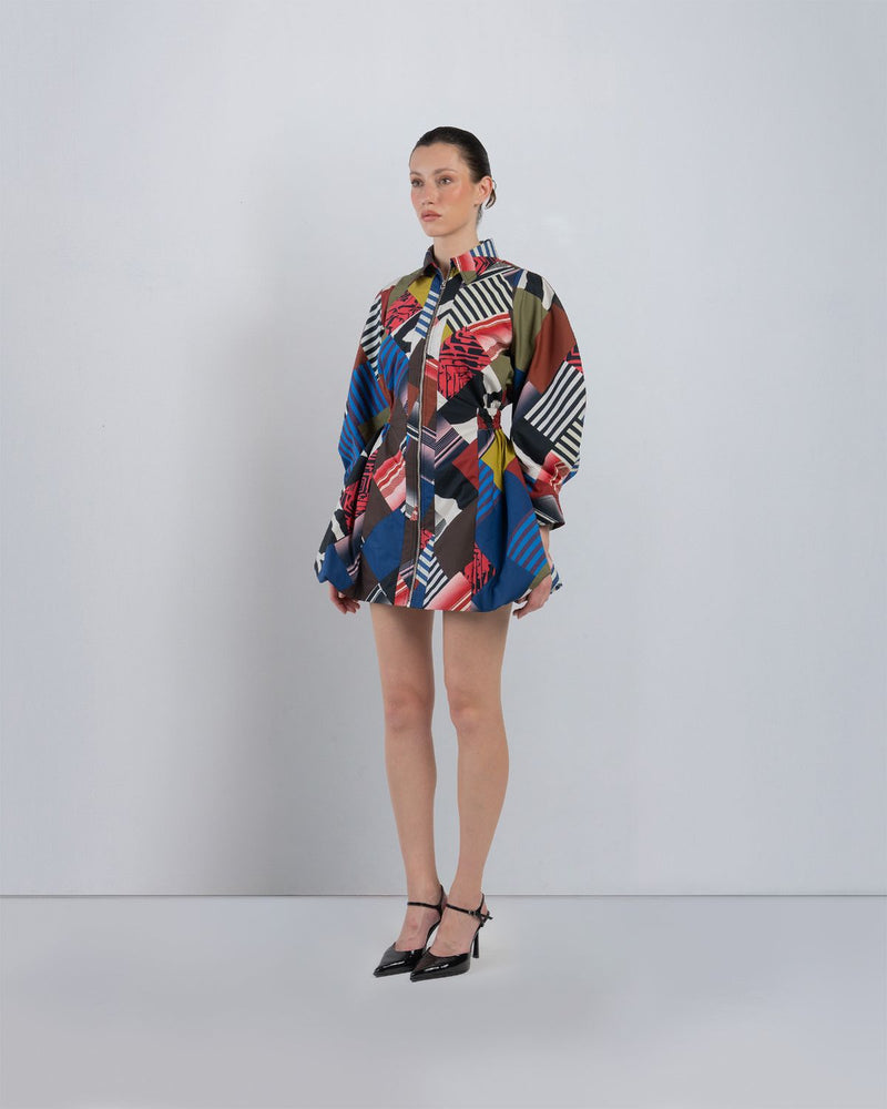 MOSAIC BUBBLE HEM DRESS - Multicolour dress by Leh Studios in multicolour for women in Singapore