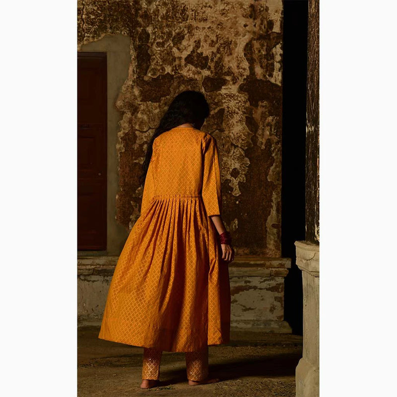 Mritakshara Kurta Set chanderi by Tokree in yellow color for women in Singapore