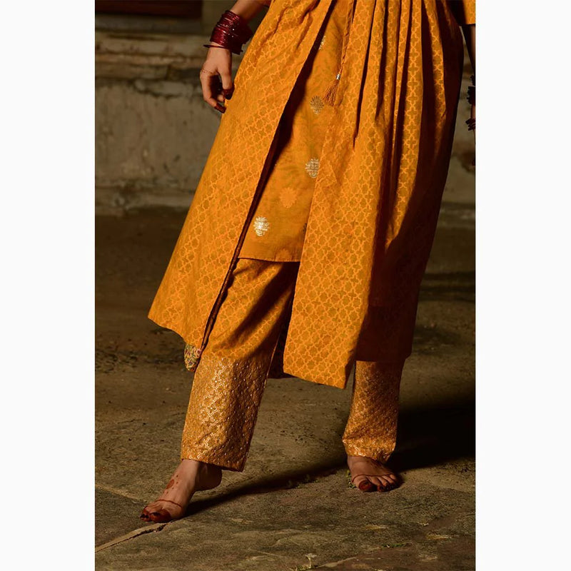 Mritakshara Kurta Set chanderi by Tokree in yellow color for women in Singapore
