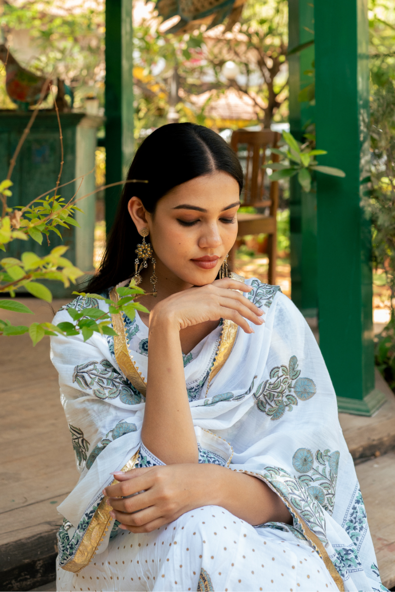 Mughal Blue Boota Anarkali Set cotton Buy Mughal Blue Boota Anarkali Set from C&W | Kurta/Kurta Sets for Women by Maison Shefali in blue color for women in Singapore