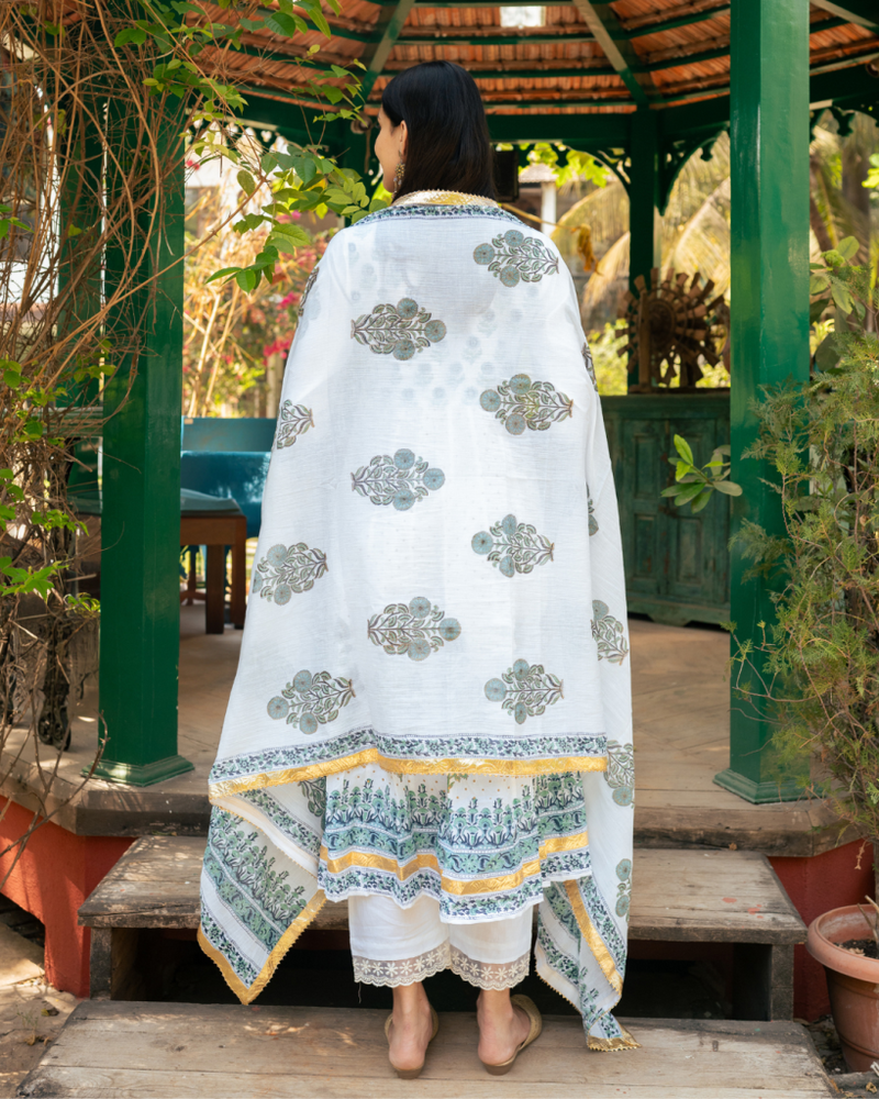 Mughal Blue Boota Anarkali Set cotton Buy Mughal Blue Boota Anarkali Set from C&W | Kurta/Kurta Sets for Women by Maison Shefali in blue color for women in Singapore
